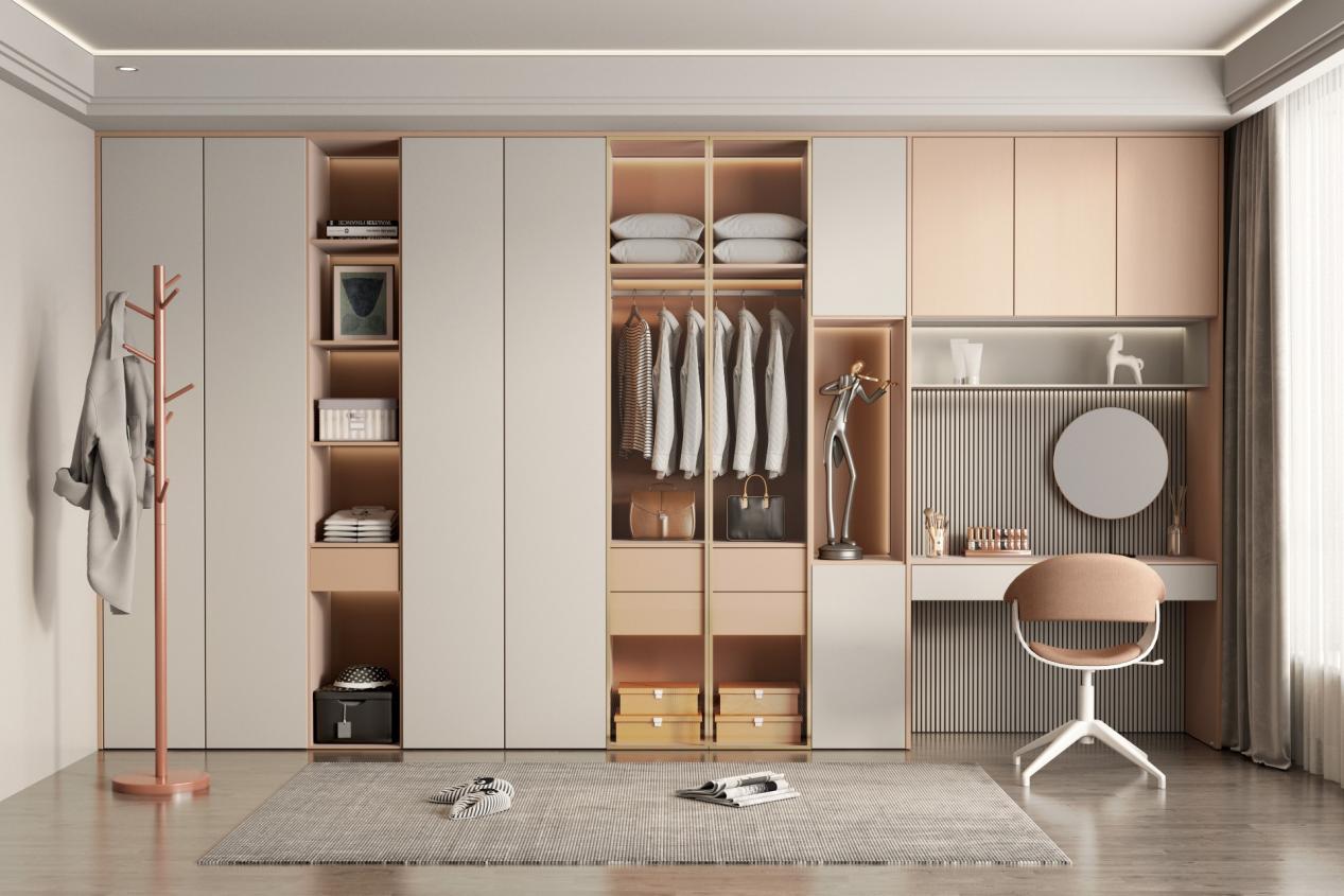 Integriertes Design aus Kleiderschrank und Schminktisch – alles auf einen Schlag verstaut!