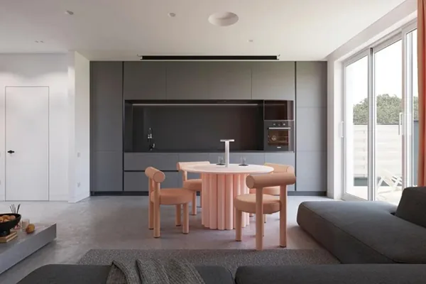 Cas de design d’intérieur complet | Style moderne aux teintes sombres, où la sobriété et le raffinement s’expriment à chaque coin